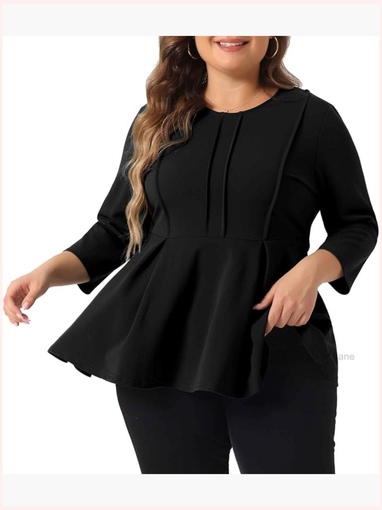 Elegant Peplum Blouse Top Women's Workwear 3/4 Sleeve Crew Neck Solid